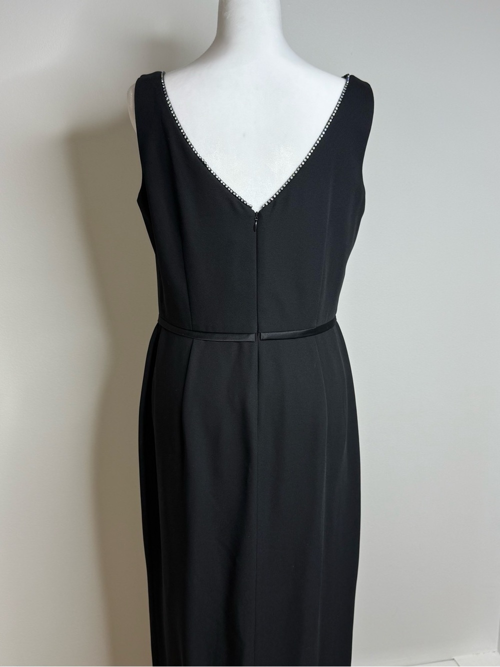 Liz Claiborne Black Sleeveless Evening Gown with Beaded Mesh Yoke - Picture 3 of 3